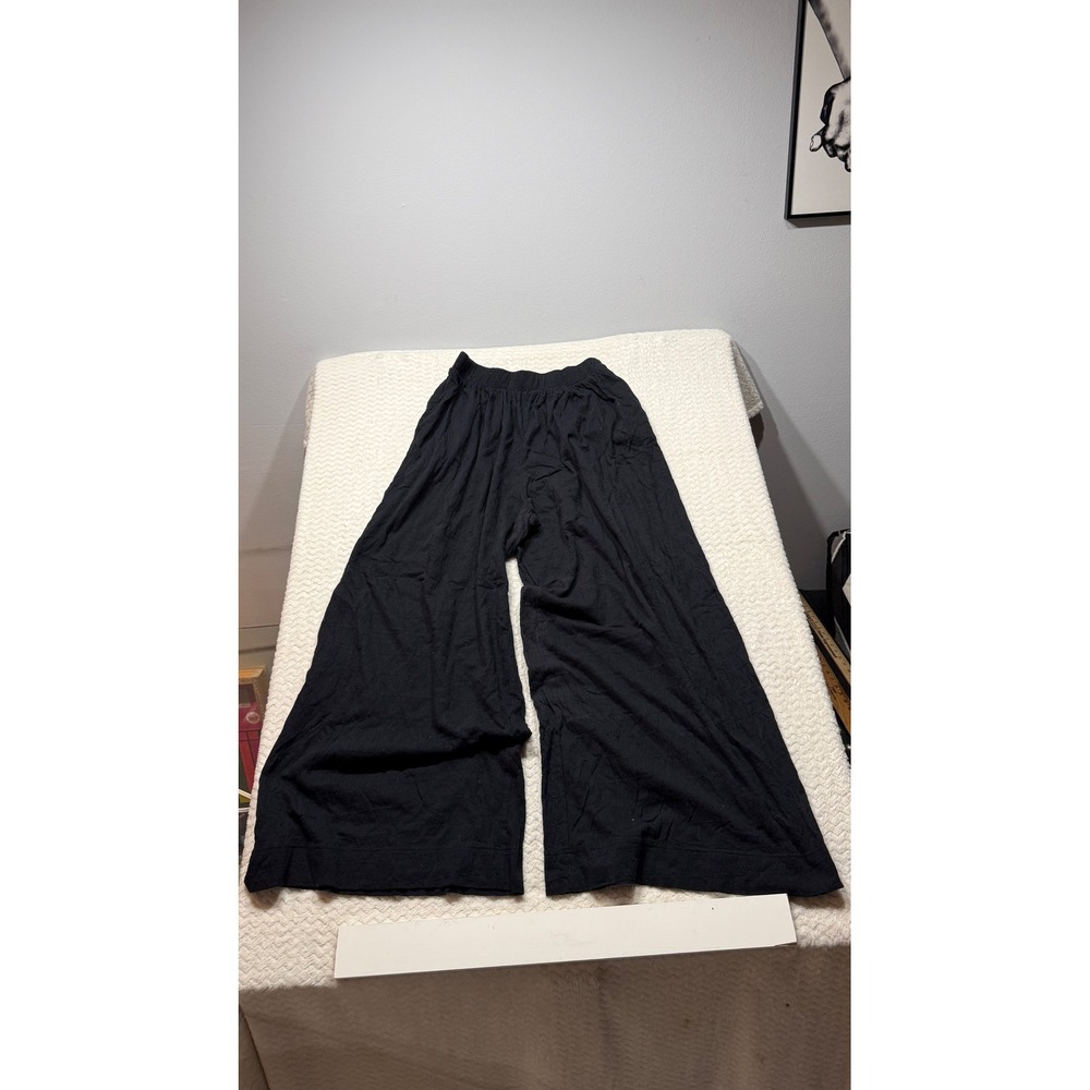 Free People FP Beach Black Wide Leg Textured Cotton Pants Pockets Medium M